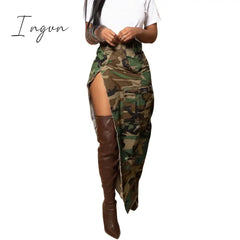 Ingvn - 2023 Summer Camo Skirt High Split Cargo Novelty Skirts for Women