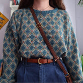 High Street Women Sweater Striped Contrasting Color Sweaters Vintage O-Neck Long Sleeve Knitwear Pullovers Women Clothes