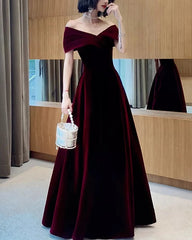 Lautaro Spring Long Luxury Elegant Wine Red Soft Velvet Evening Party Wedding Dresses for Women Off Shoulder Maxi Dress