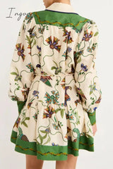 Ingvn - Casual Floral Patchwork Turndown Collar Printed Dress Dresses