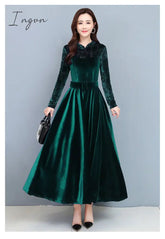 Ingvn - High Quality Fashion Vintage Velvet Dress Winter Dresses Women Long Sleeve Evening Party Dress For Middle Age Mom Vestidos