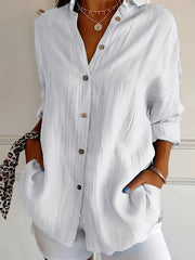 Women's Casual Solid Color Button Up Shirt - Long Sleeve, Loose Collared, Perfect for Spring and Fall, Relaxed Fit, Easy to Wear, Versatile and Timeless