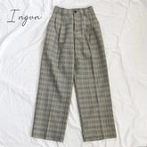 Ingvn - Fashion Trends Spring Women Pants Plaid High Waist Dropping Feeling High Waist Wide Leg Long Suit Pants