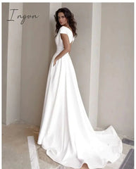 Ingvn - High Quality Elegant Casual Women's Dresses Sexy V-neck Side Slit Backless White Long Skirt Wedding Banquet Bridesmaid Dress Evening Gown