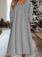 Cozy Plus Size Hooded Fleece Dress with Pockets - Long Sleeve, Drawstring Comfort for Everyday Wear
