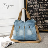 Ingvn - Women Large Capacity Tote Bag Quality Denim Handbag Luxury Ladies Shoulder Bag Light Blue bolso mujer 2024 Purse