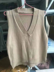 Ingvn - Autumn Women's Sweater Vest V-neck Sleeveless Irregular Casual Loose Knitted Pullover Tops Female Outerwear