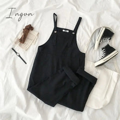 Ingvn - Jumpsuits Women Spring Strap Button Ankle-length Solid Harajuku BF Loose Kawaii Wide-leg Students Womens All-match Trendy Chic