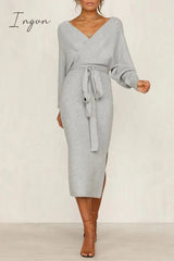 Ingvn - V Neck Backless Sweater Dress(5 Colors)