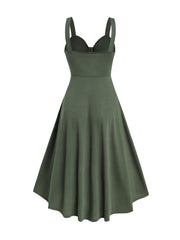 2025 Women's Plain Color Mock Button Empire Waist Ruched Bust Dress Asymmetrical Hem Overlap Self Belted Casual Dress