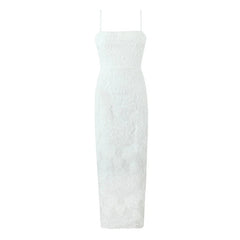 Sexy Elegant Women Floral Embroidery Lace Sling Long Dress Romantic Female Package Hips Evening Party Maxi Robe Summer