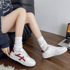 Women's Lightweight & Comfortable Casual Sneakers - Lace-Up, Low Top, Solid Color with PU Cover Upper and Rubber Sole