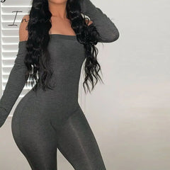 Ingvn - Trends long sleeve slash neck sexy bodycon jumpsuit autumn winter women fashion streetwear outfits stretchy jumper