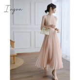 Ingvn - Summer Elegant Pink Dress Fashion Temperament Romantic Gentle and Sweet Pleated Sleveless Dresses High Waist Women's Vest Dress
