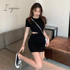 Ingvn - Spring Summer New Korean Temperament High Waist Tight Sexy Bag Hip Hollow Out One Piece Fashion Women'S Clothing Dress