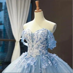 Luxury Sky Blue Lace Quinceanera Dresses Sweetherts Tulle Party Vestidos 15 Anos Vintage Ball Gown Quinceanera Gown