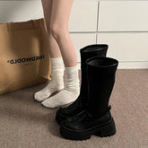 Ingvn Winter Punk Style Women Knee High Boots Fashion Slip On Platform Long Booties Designer Square Heels Botas De Mujer