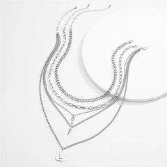 INGVN Punk Multilayer Chains Chunky Necklace Set Goth Spike Rivet Portrait Key Pendant Necklace Women Men Statement Jewelry
