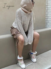 Ingvn - New Women's Fashion Y2K Harajuku Hollow Out Knit Pullovers Crewneck Vintage Top Fairycore Grunge Top Fashion Loose Retro Smock Sweater Summer Shirts