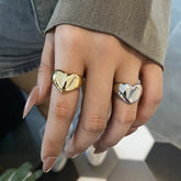 INGVN Stainless Steel Simple Smooth Metal Heart Ring for Women Men Y2K Trendy Ring Korean Elegant Party Jewelry Couple Gifts