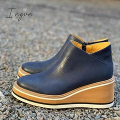 Ingvn - Women Solid Color Wedge Ankle Boots