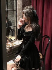 Vintage Velvet Women's Dresses Autumn Black Bodycon Evening Party Dress Korean Style Elegant Long Sleeve Graduation Vestidos