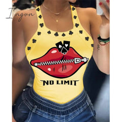 Ingvn - Tank Tops Women U Neck Letter Print Lips Vest Summer Ladies Harajuku Shirts Slim Fit Polyester Sleeveless Top Tshirts