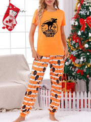 Ingvn - Women's Pajamas Sets Animal Letter Simple Casual Comfort Home Christmas Halloween Polyester Breathable Crew Neck Short Sleeve T shirt Tee Pant Summer Fall Black White