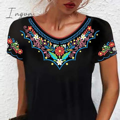 Ingvn - Women's Casual Dress Ethnic Dress Shift Dress Mini Dress Black White Light Green Short Sleeve Floral Print Spring Summer Crew Neck Basic Daily Vacation Loose Fit 2023 S M L XL XXL