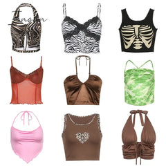 Ingvn - 80s fashion 21 Style Sexy Vintage Strappy Y2K Halter Crop Top Women Summer 90s Backless Cami Tops Tees Ladies Fashion Fitness Camisole Party