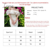 Ingvn - Vinatge Elegant Apricot Dress Women Slash Neck Mesh Patchwork Puff Short Sleeve Off Shoulder Dresses Bodycon Vestido