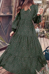 Ingvn - Elegant Floral Patchwork V Neck Printed Dress Dresses
