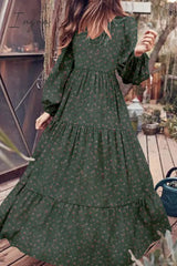 Ingvn - Elegant Floral Patchwork V Neck Printed Dress Dresses
