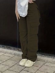 Vintage High Waist Denim Cargo Pants for Women | Breathable & Comfort-Fit with Pockets | Casual Chic, Machine-Washable Jeans