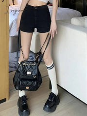 Ingvn - Black Jeans Shorts for Women 2023 New High Waisted Skinny Korean Fashion Chic Jeans Shorts Casual Straight Jeans Shorts