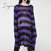 Ingvn - Halloween 200 Gothic Knitted Sweater Women Long Pullovers Striped Loose Winter Ripped Plus Size Sweaters Jumpers Mujer Jersey