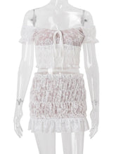 Lace Sexy 2 Piece Set Women Summer Fashion Off-shoulder Strapless Crop Top And Mini Skirt Female Elegant Beach Set