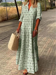 Ingvn - Women's Long Dress Maxi Dress Casual Dress Summer Dress Print Dress Geometric Fashion Streetwear Outdoor Date Vacation Print 3/4 Length Sleeve V Neck Dress Regular Fit Pink Blue Green Summer Spring S