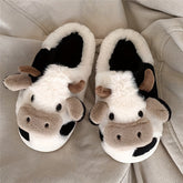 Cozy Cartoon Cow Slippers - Plush Lined, Comfortable, Casual Slip-On Shoes for Indoor Home Use - Soft, Warm, and Fun Design for Relaxation