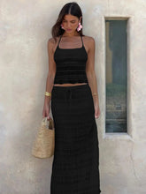 Chiffon Lace Sexy Skirt Two Piece Sets Women Halter Crop Tops And Maxi Skirt Ladies Fashion Woman Long Dress Set