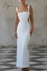 Ingvn - Sexy Solid Sequins Backless Sequined Square Collar One Step Skirt Dresses
