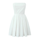 Women Pleated Hem Red Strapless Dress Sexy Elegant Christmas Party Mini Dress Female Fit And Flare Pretty Birthday Robe