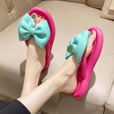 Korean Slik Bowtie Flip Flops Female Soft Sole Cloud Slippers Shoes Woman Summer Platform Flat Heels Sandals Women Slides