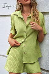 Ingvn - Textured Short Sleeve Shirt and Shorts Set