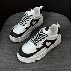 Trendy Women's Low Top Colorblock Platform Sneakers, Love Pattern Casual Walking Trainers