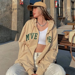 Ingvn - Y2K Vintage Oversized Women Hoodies Harajuku Aesthetic Zip Up Hooded Sweatshirt Top Long Sleeve E Girl Clothes Casual ins