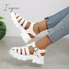 Ingvn - 2024 Fashion Gladiator Women Narrow Band Cross-tied Platform Square Heel Peep Toe Rome Design Sexy Mature Shoes Ladies Female