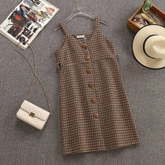 Ingvn - Commuter style sweater dress sweater suit women autumn and winter new retro woolen plaid strap jumpsuit