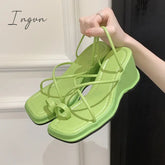Ingvn - 2024 new fashion slope heel sandals female summer sandals wearing half slippers fairy strapping sandals female
