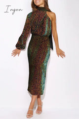 Ingvn - Elegant Formal Solid Sequins Slit Halter Evening Dress Dresses(6 Colors)